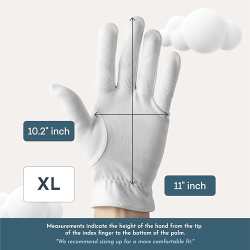 4 Pairs Cottonnerie Original Cotton Gloves for Dry Hands Sleeping, Moisturizing Gloves Overnight, Hand Moisturizer Gloves, Moisture Gloves for Dry Hands Overnight, Sleeping Gloves, X-Large