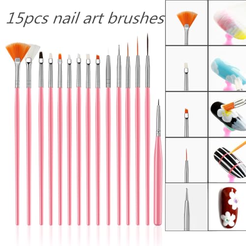 20 Pcs Nail Art Design Tools, 15 Pcs Nail Art Painting Brushes with 5 Pcs Double-end Nail Dotting Tools