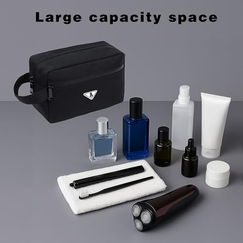 Small Travel Toiletry Bag for Men Women Personalized Initial Toiletry Bag Water-Resistant Mini Bathroom Bag Compact Hygiene Pouch for Travel or Gym (C, Black)