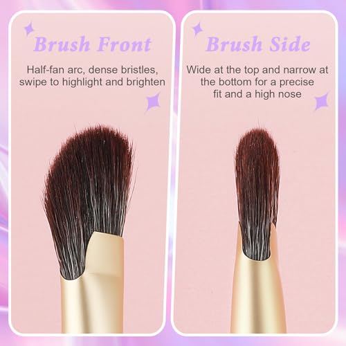 Thinp 2 Pieces Nose Contour Brush Half Fan-Shape Nose Shadow Brush Angled Concealer Brush Under Eye Blush Brush Highlighter Brush for Blending Liquid Cream Powder Cosmetics
