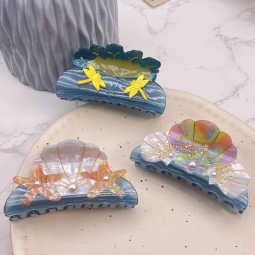 Starfish and Shell Hair Clip,Acetate Hair Claw,Small Hair Clips for Women