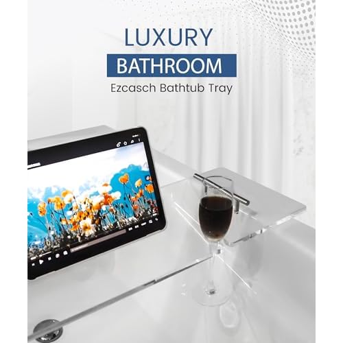 Acrylic Bathtub Tray Clear Bathtub Caddy Bath Tray Table for Tub Luxury Spa with Book and Wine Glass Holder Bathroom Accessories for Bathroom Decoration, Transparent 39.3inch