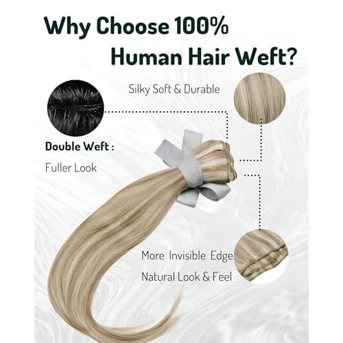 RUNATURE Sew in Hair Extensions Real Human Hair 22 Inch Weft Hair Extensions Long Human Hair Weft Extensions, Straight Remy Hair, Double Weft Sew in Extensions 100g #8P60