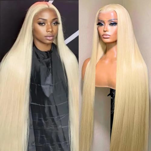 LICHANG 32Inch 613 Lace Front Wig Human Hair 13X4 Blonde Straight HD Transparent Lace Frontal Wigs Human Hair Pre Plucked 200% Density Blonde Glueless Wigs Human Hair