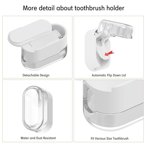 BALUCA 3 PCS Travel Toothbrush Head Covers Caps, Tooth Brush Protector Case Wall Mounted Hanging Rack Organizer for Travel, Camping, Bathroom, School, Business (White)