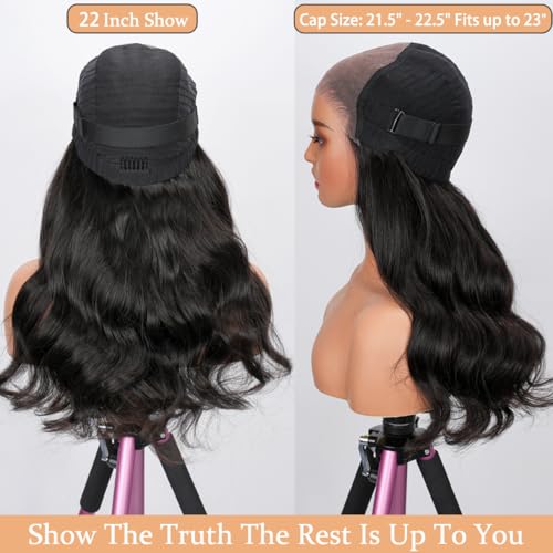 ShowJarlly Small Cap 9x6 Body Wave Lace Front Wigs Human Hair 200% Density Wear and Go Glueless Wigs Human Hair Pre Cut Closure Wig Human Hair for Black Women Natural Black 22 Inch (21.5" - 22.5")