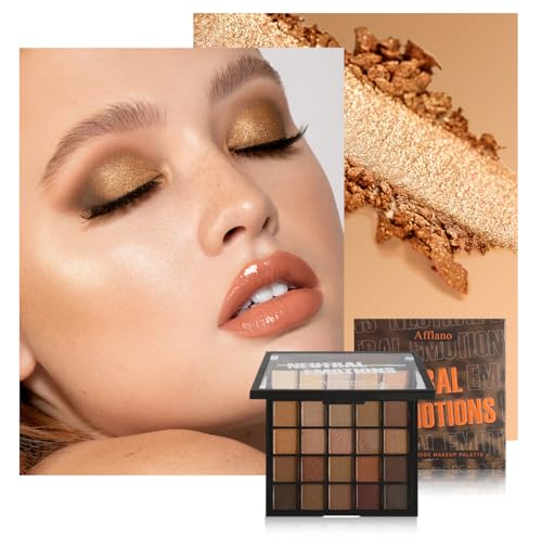 Nude Neutral Eyeshadow Palette, 25 Color Matte Shimmer Brown Gold Eye Shadow Palette, Pigment Naked Smokey Natural Eyeshadow Palette for Brown Eyes, Long Lasting Blendable Hypoallergenic Makeup Pallet