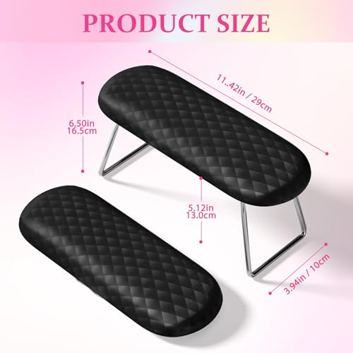 AORAEM Nail Arm Rest, Foldable Leather Nail Arm Rest with Non-slip Sleeve, Internal Sponge Filled Arm Rest Pillow with Metal Bracket, Nail Hand Rest for Home Use and Nail Salon Use (Black)