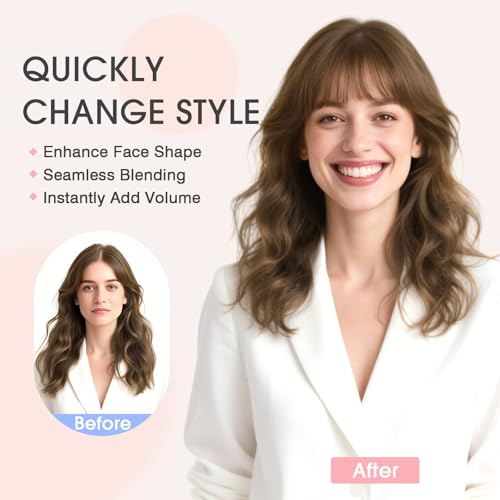 TESS Real Hair Toppers for Women Handmade Lace Base Womens Clip In Hairpieces with Bangs 5 Clips Natural Coverage Soft and Secure 2¡¿6", Medium Brown