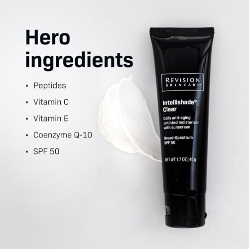 Revision Skincare Intellishade¢ç Clear SPF 50, Anti-Aging Sunscreen for Face, Oil-Free Daily Moisturizer with SPF, Peptides & Vitamin C, Invisible Hydrating Broad-Spectrum Sunscreen, 1.7 oz