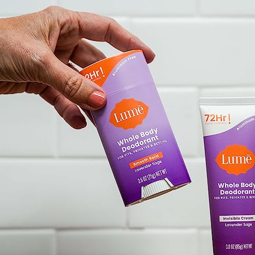 Lume Skin Care Gift Set for Women, Whole Body Deodorant Starter Pack - Smooth Solid Stick, Invisible Cream Tube, Acidified Body Wash Mini & Deodorant Wipes - Aluminum Free Odor Control (Lavender Sage)