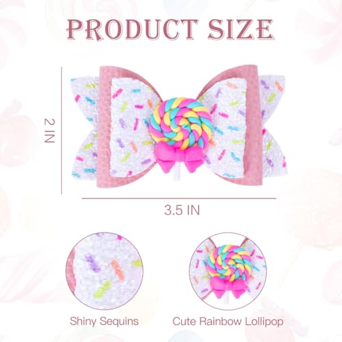 Beleki Lollipop Hair Bows, Glitter Hair Clips for Girls Sparkly Confetti Sprinkle Handmade Bows Metal Alligator Hairpin Hair Accessories for Girls Birthday Back to School Party Decor - Pink