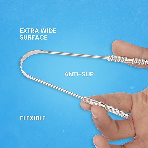 Tongue Scraper for Adults by HOKIN (2Pcs Oral Care Pack) Stainless Steel Tongue Cleaners Reduce Bad Breath 100% Metal Tough Scrapers Men and Women Hygiene Product