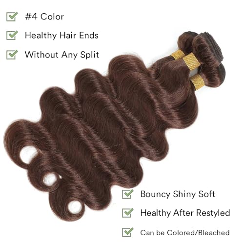 Brown Human Hair Bundles Body Wave 24 26 28 inch 100% Unprocessed Brazilian Virgin Hair Extensions 12A Quick Weave Bundles Human Hair Double Weft #4 Chocolate Brown