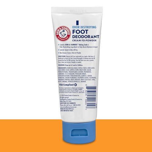 Arm & Hammer Cream to Powder Foot Deodorant, 24 Hour Protection Odor & Wetness Protection, Effective and Long Lasting Antiperspirant, Apply as Cream Dries to Powder (3 Pack)
