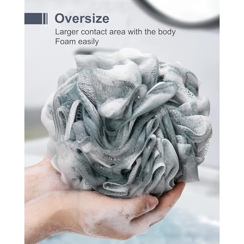 Loofah Sponge, XXL Large Loofah 100g 4 Pack, Bath Sponge Soft Mesh Shower Loofah for Men, Body Scrub, Shower Pouf Bath Accessories, for Body Wash, Soap (Blue Gray)