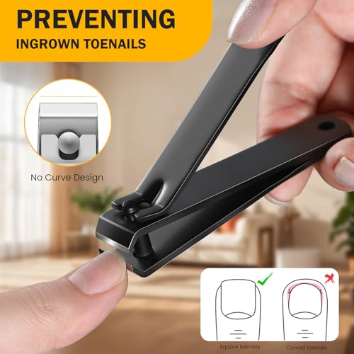 BEZOX Large Toe Nail Clippers for Thick Nails - Straight Edge Nails Clipper for Men, Toenails Clipper for Seniors, Heavy Duty Stainless Steel Fingernail Clippers for Women, Thick Toenails Tool - Black