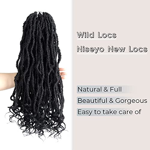 Niseyo Wild Goddess Locs 18 Inch Distressed New Faux Locs with Curly Ends 8 Packs Long Soft Pre-looped Crochet Hair (2#, Off Black)