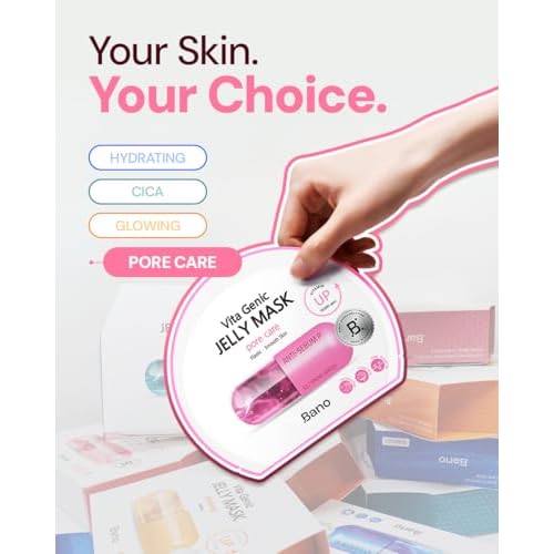 Vita Genic Jelly Face Pore Care Mask 10EA ? Hydrating Sheet Mask for Sensitive Skin, Korean Glass Skin Care with Spring Water, Vitamin C and Niacinamide, Sebum Control, Fragrance-Free