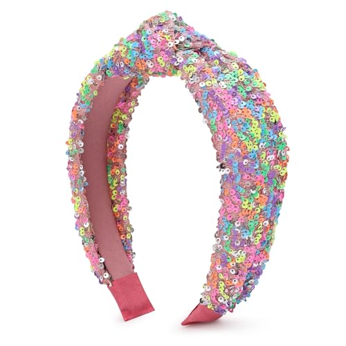 JOEYTECH Sequin Knot Headbands,Rainbow Sparkly Knotted Hair Bands, Glitter Velvet Wide Headband,Iridescent Sequined Hairbands,Fashion Headware,Girls Accessories for Costume Decorations