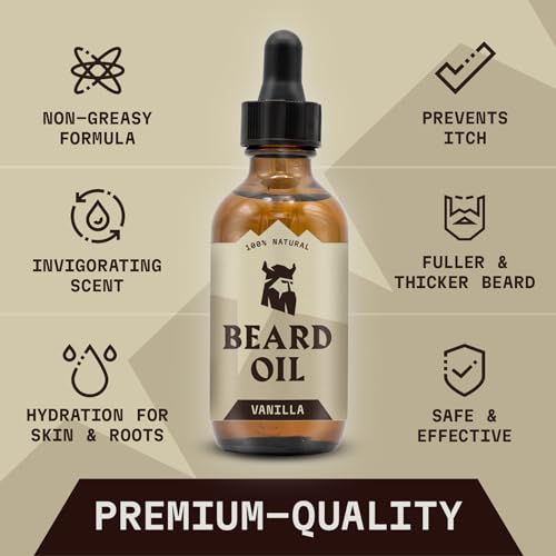 Striking Viking Beard Oil for Men - 2 Fl Oz, 3 Pack, Vanilla Scent - Naturally Derived Conditioner with Almond, Tea Tree, Argan & Jojoba Oil for Beard Growth, Softening & Moisturizing
