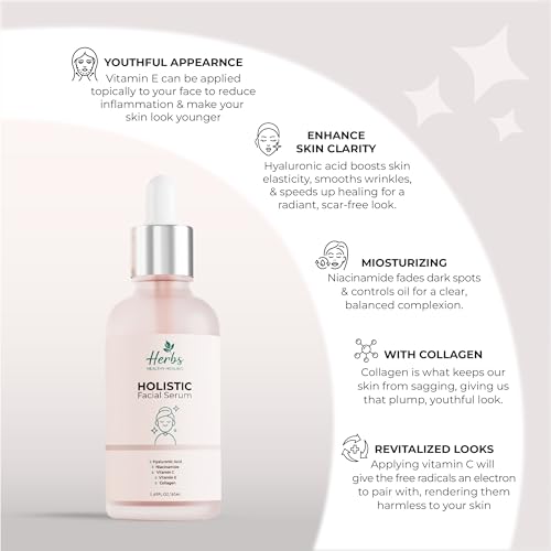 Holistic Facial Serum ? Hydrating Value Pack 1.69 Fl Oz with Hyaluronic Acid 10%, Niacinamide 5%, Vitamin C & E, Collagen ? Multi-Depth Moisturizing & Plumping Serum for Smooth, Radiant Skin
