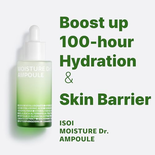 ISOI Moisture Dr. Ampoule, Deep Hydration and Barrier Repair Serum with Tea Tree Ceramide and 5 Hyaluronic Acids for Dry and Sensitive Skin, Korean Skin Care (1.35 fl.oz, 40ml)