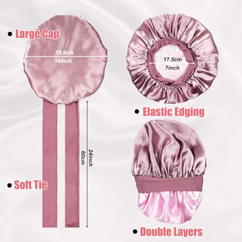 LuxeLouise Satin Bonnet for Sleeping Silk Hair Bonnet for Sleeping Women Double Layer Silk Hair Wrap Sleep Bonet Satin Bonnets for Curly Hair and Braids (Cameo Pink)