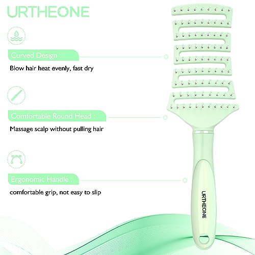 Hair Brush, Curved Vented Detangling Hair Brushes for Women Men Wet or Dry Hair,Faster Blow Drying Styling Professional Paddle Vent detangler brush (Light Green)