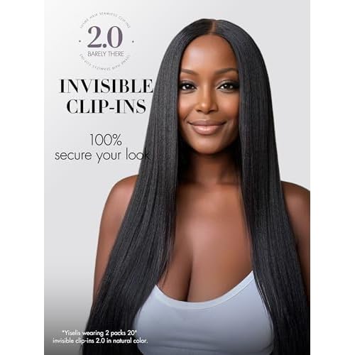 LUVME Invisible Clip in Hair Extensions, Yaki Straight Real Human Hair 18 Inch 2 Pack 220g 12pcs Clip ins Hair Extensions Natural Black for Women