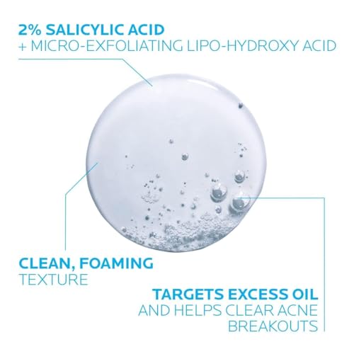 La Roche-Posay Effaclar Medicated Gel Cleanser, 2% Salicylic Acid Cleanser + LHA + Glycerin, Dermatologist Tested Foaming Acne Face Wash, Clear & Prevent Acne Breakouts, Oil Free, Targets Excess Oil