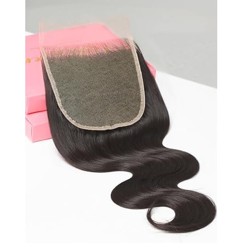 HD Lace Closure Body Wave Human Hair 5x5 Hd Swiss HD Lace Closure Only Skinlike Transparent Frontal 0.095mm Ultra-Thin Invisible With Baby Hair Pre-Plucked Bleached Knots(5x5 Natural Black 18 Inch)