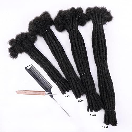 100% Human Hair Dreadlock Extensions for Men/Women, 0.4cm Thickness 8 Inch 100 Strands Full Handmade Can be Dyed and Bleached Permanent Loc Extensions Human Hair Natural Black