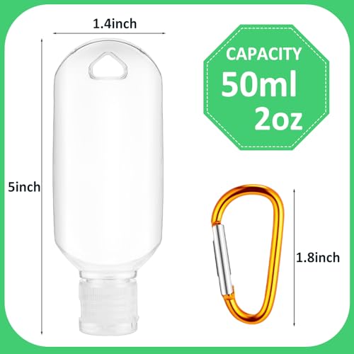50 Pcs Traveling Bottles with Keychain 2oz Clear Plastic Hand Sanitizer Holder Keychain Empty Refillable Liquid Packing Container Squeeze Plastic Bottle with Lid,Rectangle