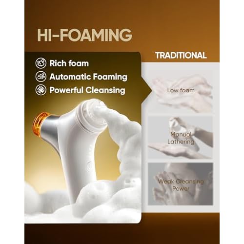 kingdo 2-in-1 Face Scrubber & Makeup Remover Device, Smart Automatic Foaming Facial Cleansing Brush Exfoliator with Face Cleanser for Deep Cleansing & Exfoliating & Removing Makeup Skin Care