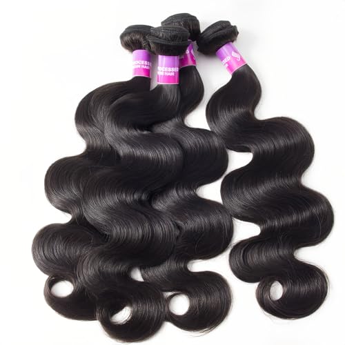 12A Human Hair Bundles 400g Body Wave Bundles Human Hair Extensions 16 18 20 20 Inch Brazilian Virgin Body Wave 4 Pieces Deals Unprocessed Brazilian Quick Weave Extensions Natural Black