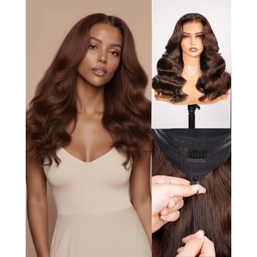 Arabella 5x6 Glueless Wigs Chocolate Brown Human Hair Wig Pre Plucked Pre Cut 210% Density Glueless Wigs 100% Human Hair 12a Pre Plucked Bleached Knots Body Wave Wig Density Drawstring Wig 20inch