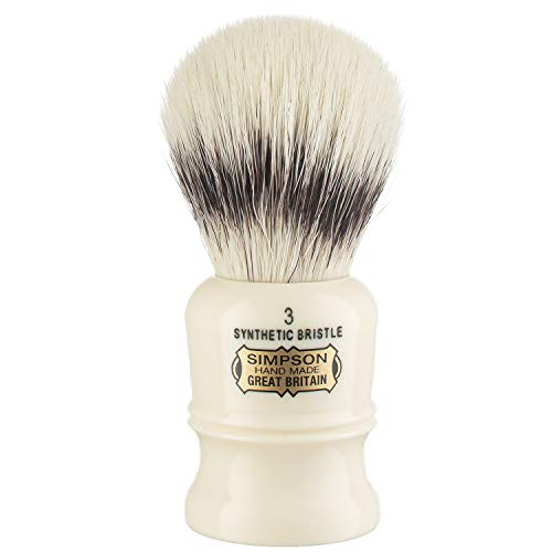 Simpsons Duke 3 - D3 Synthetic Platinum High density Fibre Faux Handle Ivory Shaving Brush - Simpson Shaving Brushes - Wet Shave Deluxe Thick & Luxurious Lather Handle Dense & Extra Soft Bristles