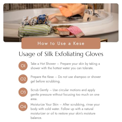 Feel Fine Turkish Exfoliating Mitt Set ? 100% Raw Silk Hammam Kese Glove for Men & Women | Handcrafted Turkish Skin Peeling Scrubber Bath & Sauna Exfoliator (Feel Fine)