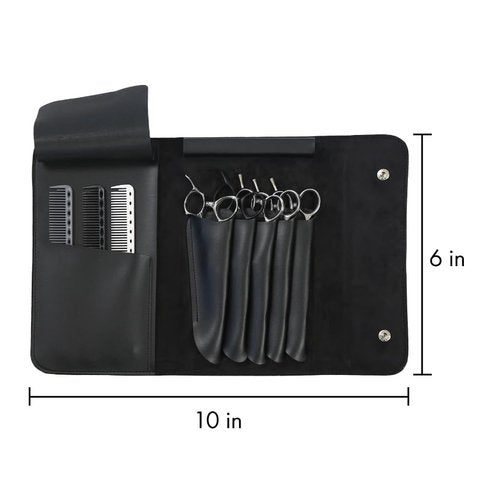 Tokko Katana Professional Shear Case – Black Textured Leatherette 5-Slot Holder for Hair Cutting Shears, Scissors & Combs – Snap Closure, Portable & Protective Folding Pouch for Stylists & Barbers