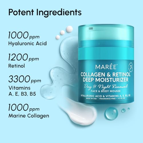 MAREE Face Moisturizer Collagen Cream for Face Gift Set 2 Pack - Hyaluronic Acid & Retinol - Anti-Aging Wrinkle Creams - Crema Para La Cara
