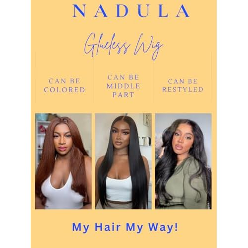 Nadula Bye Bye Knots Glueless Wig Yaki Straight Human Hair Pre Cut 7x5 Invisible Knots HD Lace Front Put on Go Wig Pre Plucked Ready to Go Light Kinky Staight Wigs 150% Density 14inch