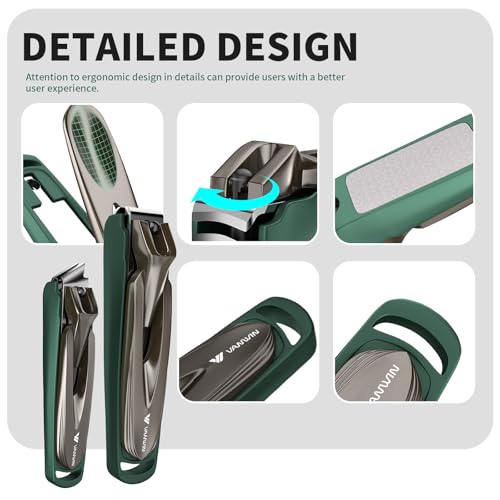 Nail Clippers with Catcher, 2-Pack Slanted & Curved Nail Clippers for Ingrown Toenails and Fingernails, Anti-Splash Nail Cutter for Men, Women, Seniors, Heavy-Duty Finger Nail Clippers Adult