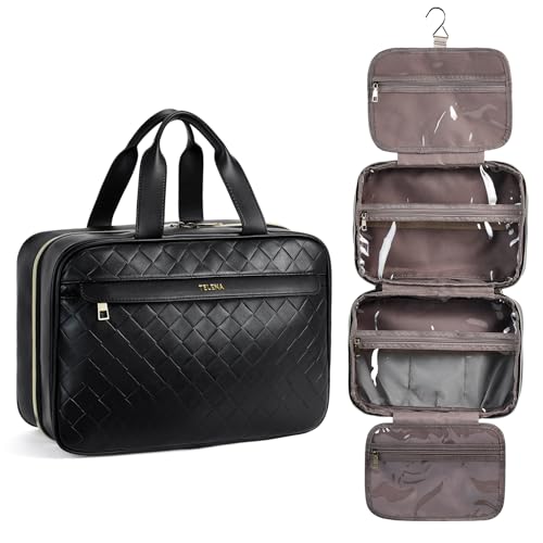 Telena Travel Toiletry Bag for Women with Hanging Hook, Water-resistant Cosmetic Bag Travel Organizer for Accessories, Toiletries, Shampoo