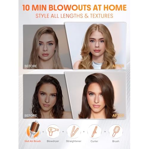 SHEGLAM 4-in-1 Hot Air Brush - Hair Dryer & Styler with 33000 RPM Motor, GLOSS PRO Coating for Shine, 3 Heat Settings, Tangle-Free Ionic Bristles for Frizz-Free Blowouts (US Plug)