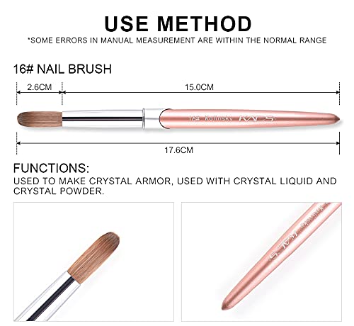 KADS 100% Kolinsky Sable Acrylic Brush Nail Brush for Acrylic Application Round Head Crimped Nail Art Brush Manicure Tool (16#)
