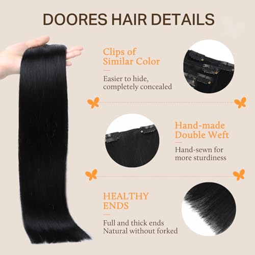DOORES Hair Extensions Clip in Human Hair, Light Dark Brown 22 Inch 150g 9pcs, Natural Real Extensions Clip in Thick straight Weft