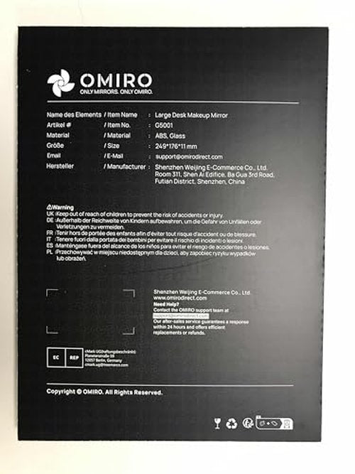 OMIRO Makeup Mirror for Desk, 10 x 7 inches Table Mirror with Adjustable Stand and Hanging Hole for Shaving and Travelling, White