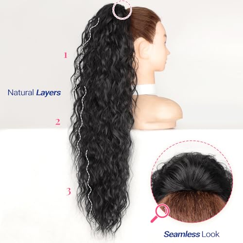 KooKaStyle Ponytail Extension 30 Inch Drawstring Pony Tails Hair Extensions for Women Long Curly Ponytail Synthetic Hairpieces for Daily Use£¨Black-1B£©