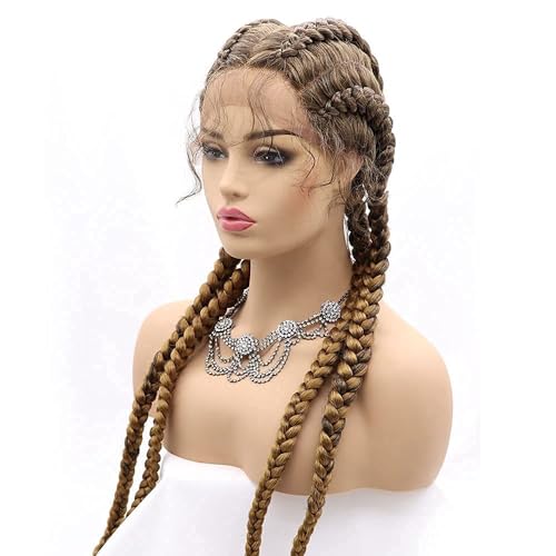 4 Twist Lace Front Braid Wig Nature Looking with Baby Hair Synthetic Wigs Hand Tied Heat Resistant Fiber 4 Braided Daily Wear Wigs for Women 30 Inches (Brown)